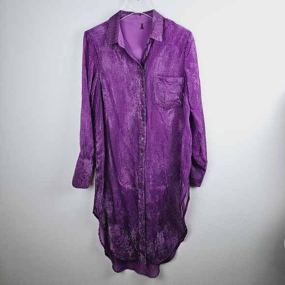Purple Striped Velvet Semi-Sheer Swim Suit Cover Up - Picture 1 of 12